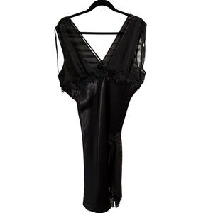 Vintage Karen Stuart 1X Black Sheer & Lace Floral Trim Sleeveless V-Neck  Gown